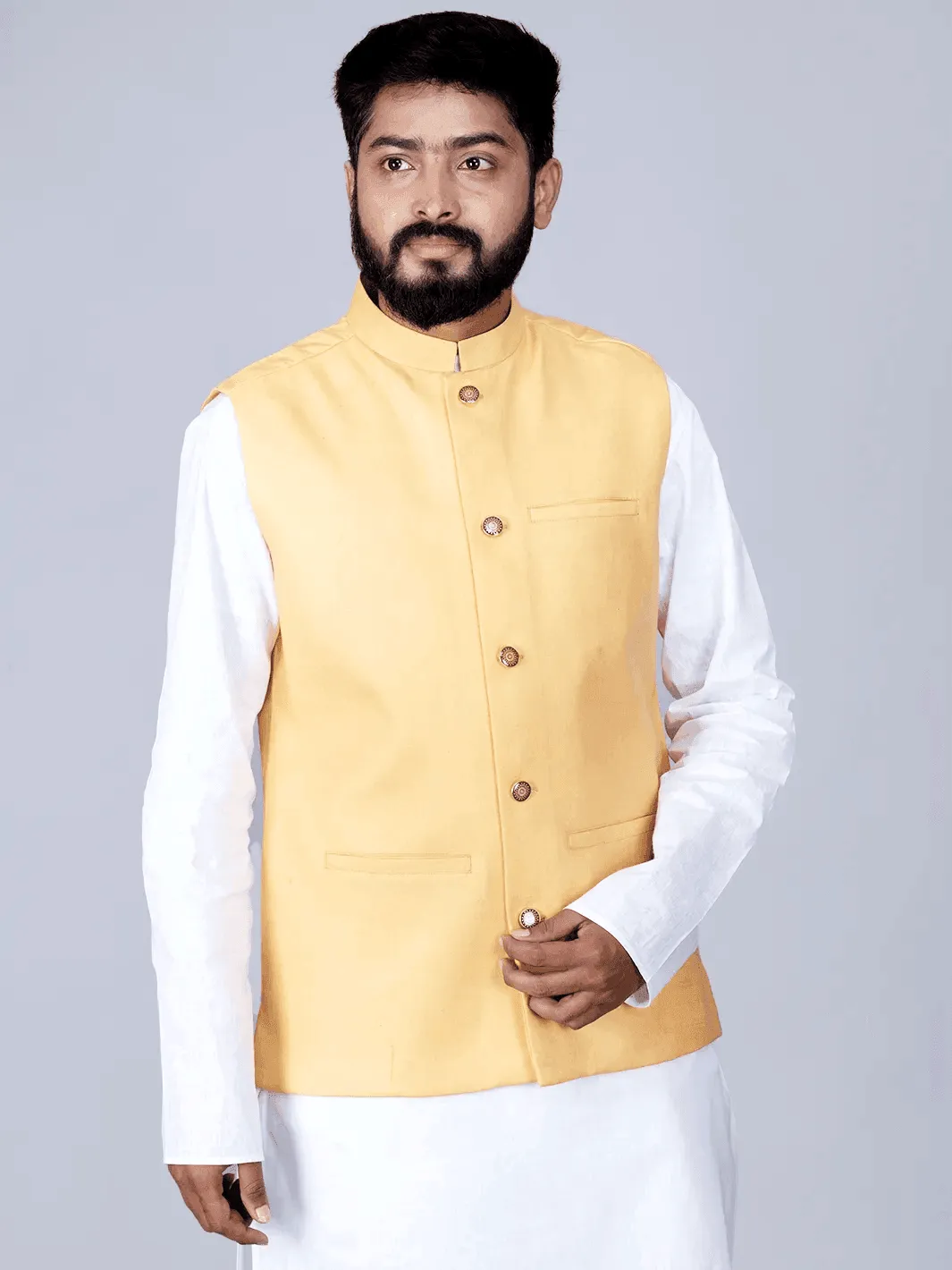 Lemon Chiffon Handwoven Cotton Modi Jacket