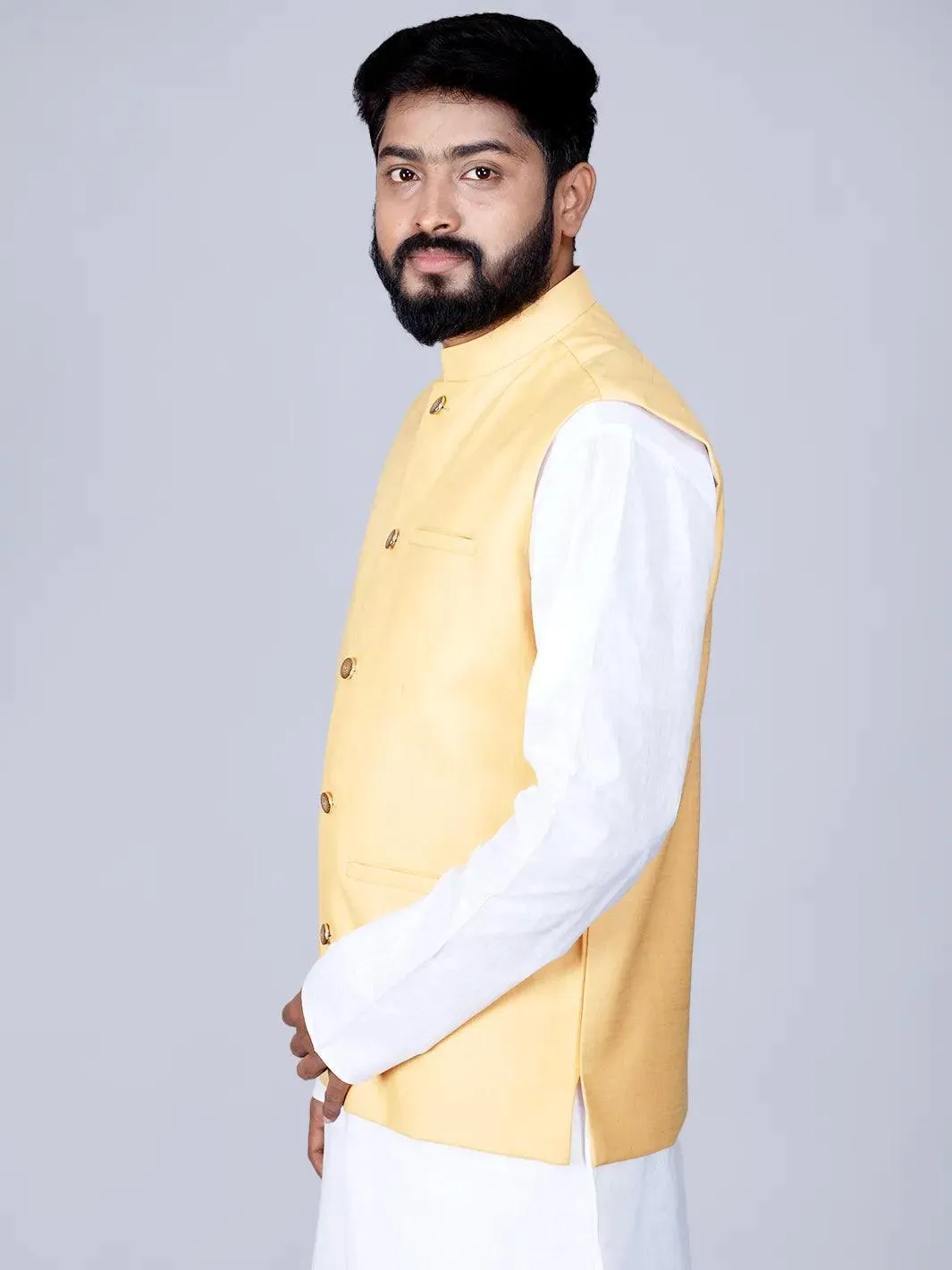 Lemon Chiffon Handwoven Cotton Modi Jacket