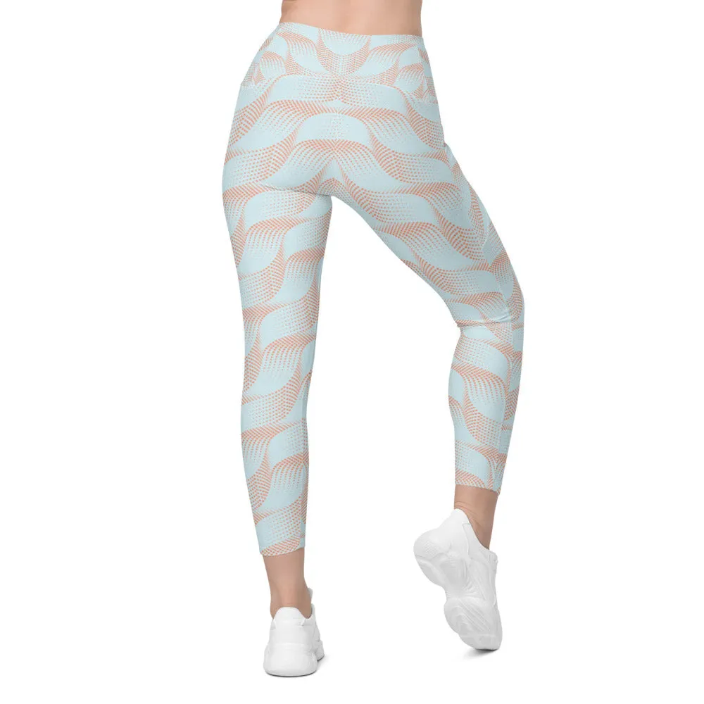 Light Blue & Apricot Wave Leggings with Pockets