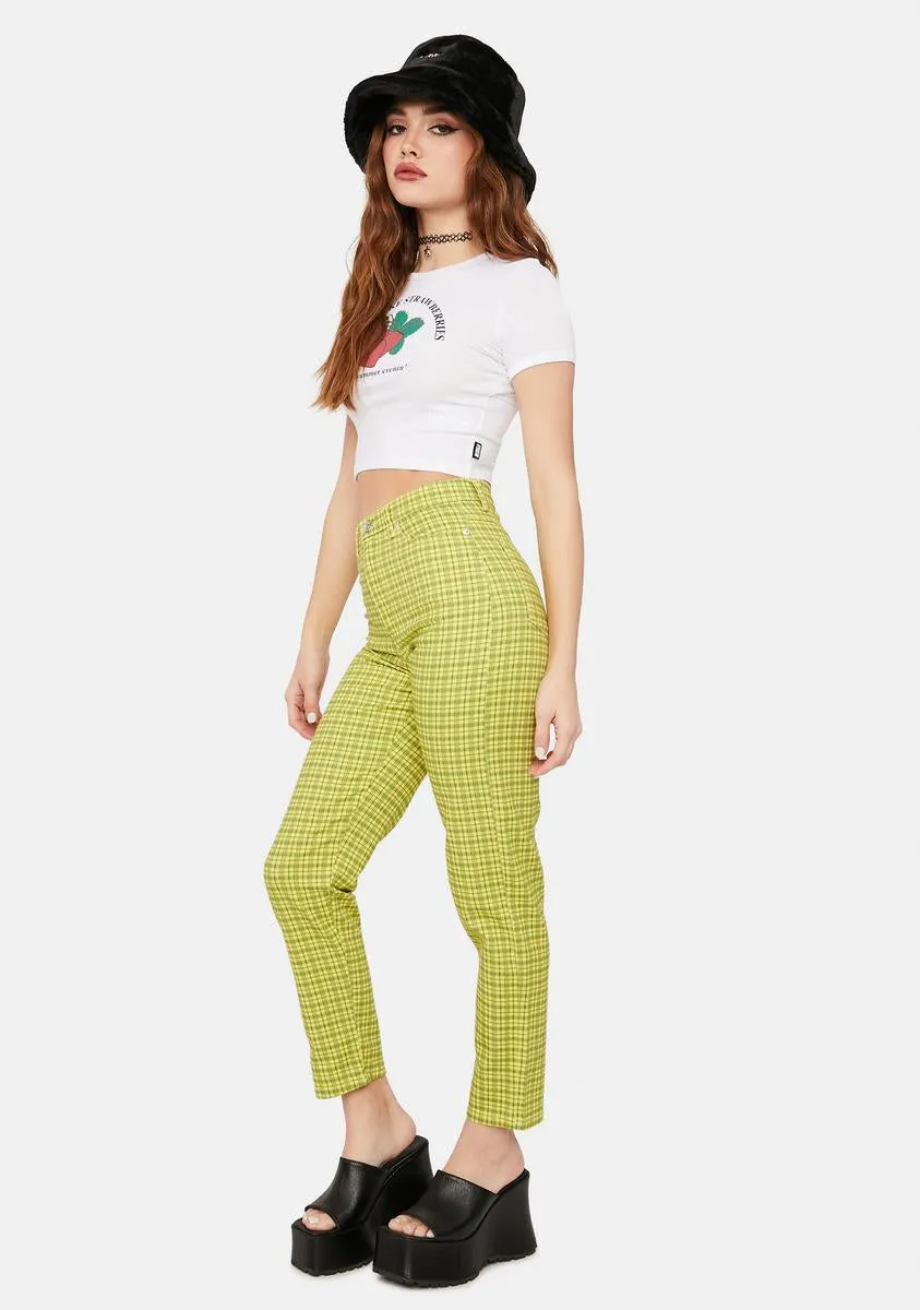 Lime Green Checkered Denim Mom Jeans