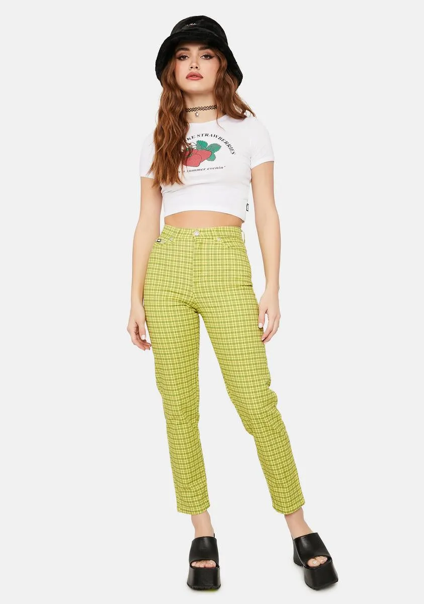 Lime Green Checkered Denim Mom Jeans