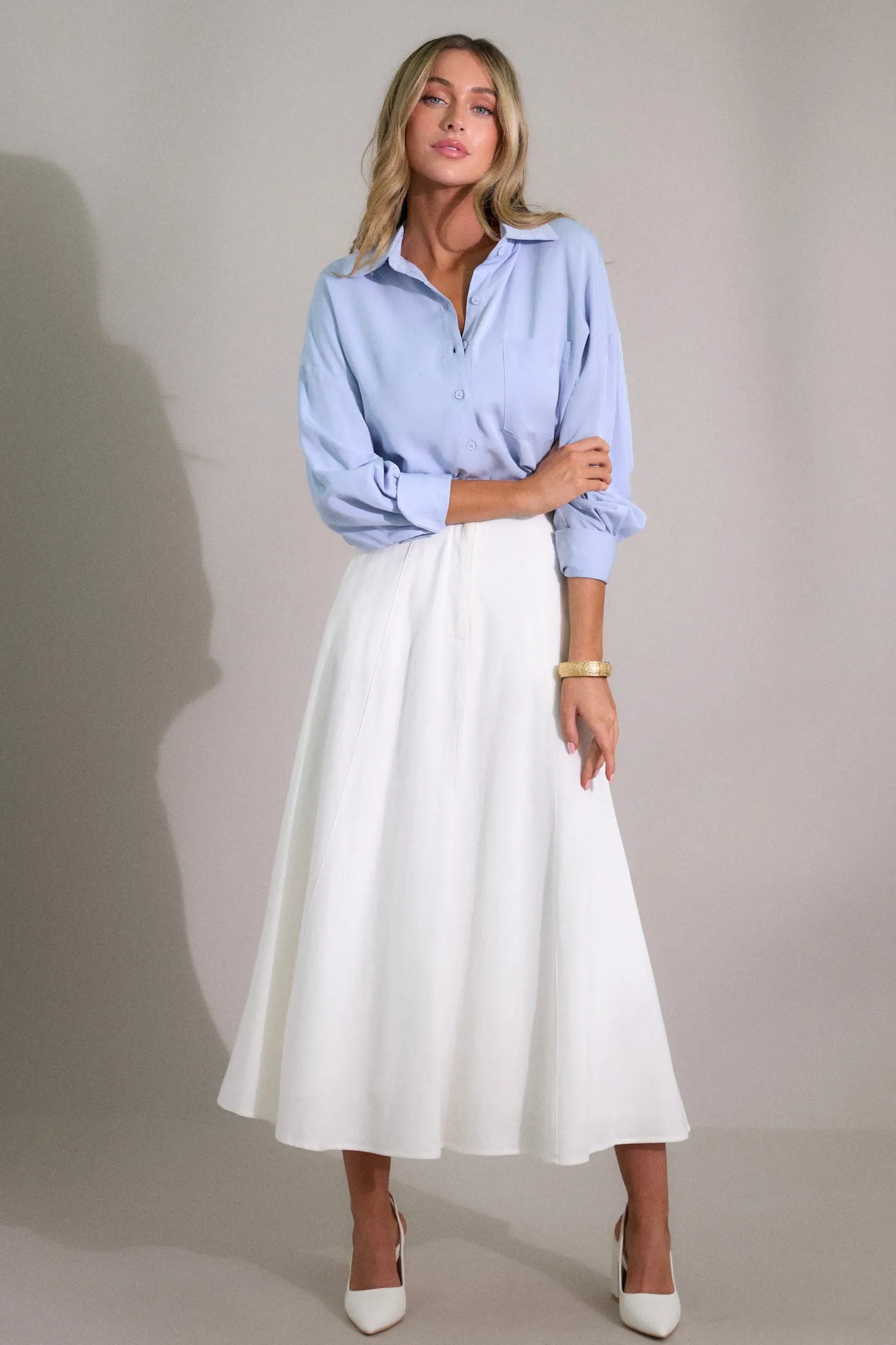 Luna Glow Ivory Linen Blend Maxi Skirt