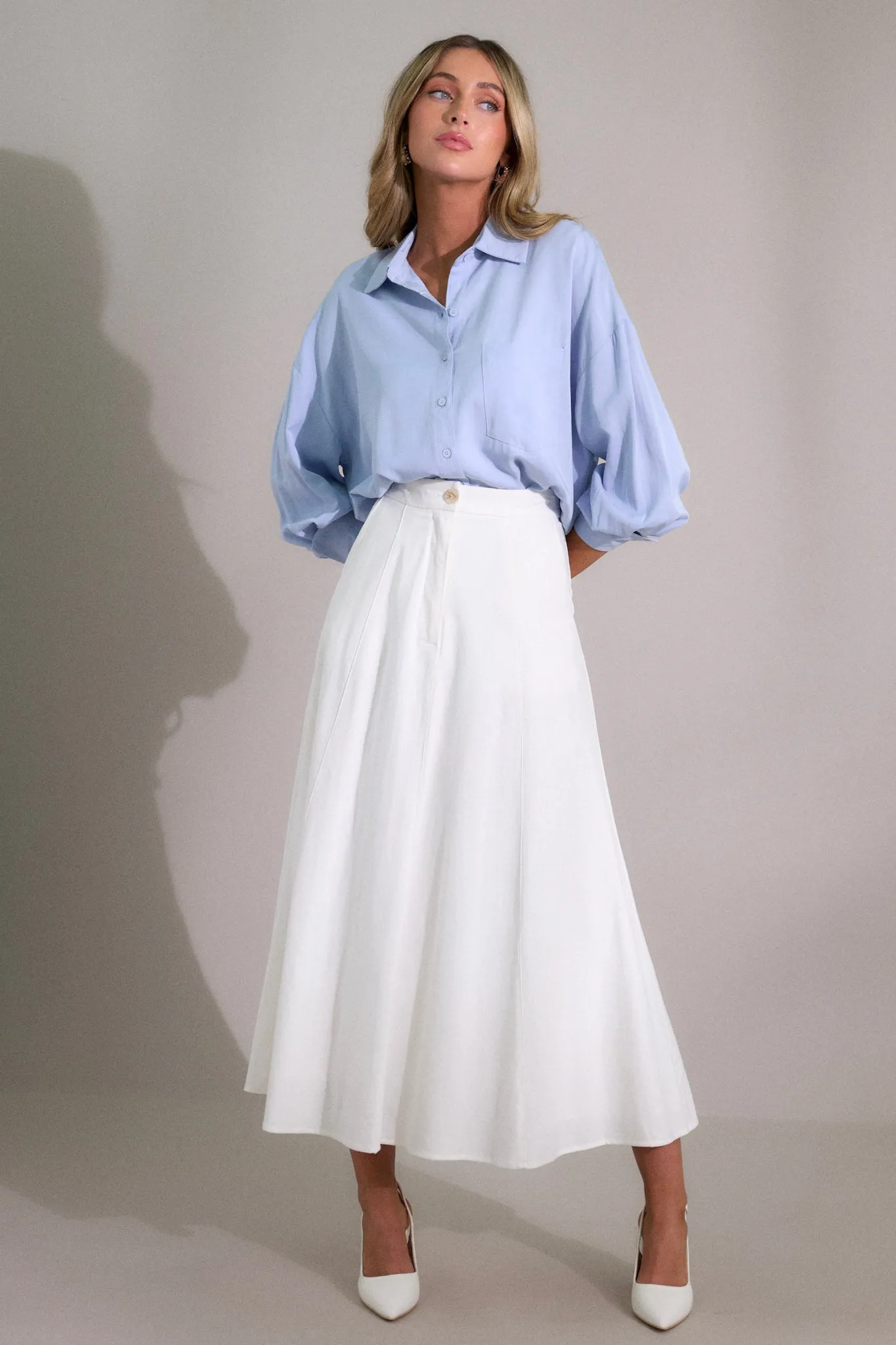 Luna Glow Ivory Linen Blend Maxi Skirt