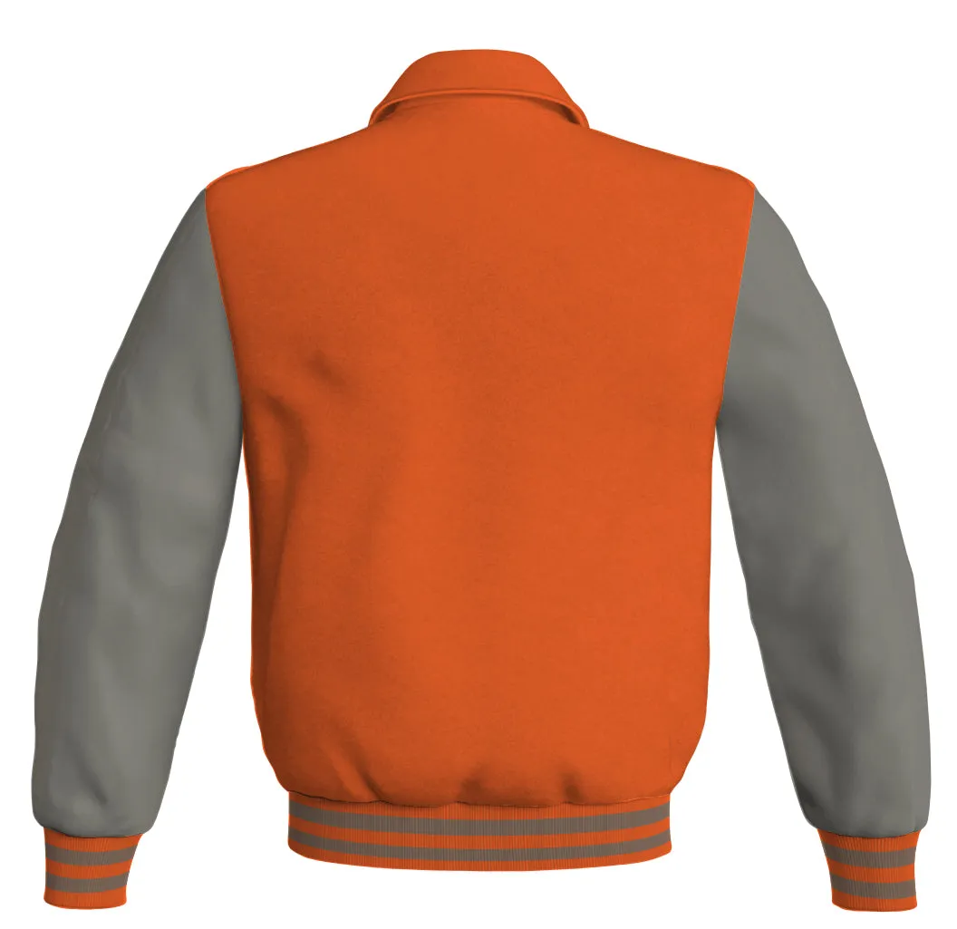 Luxury Bomber Classic Jacket Orange Body and Gray Leather Sleeves