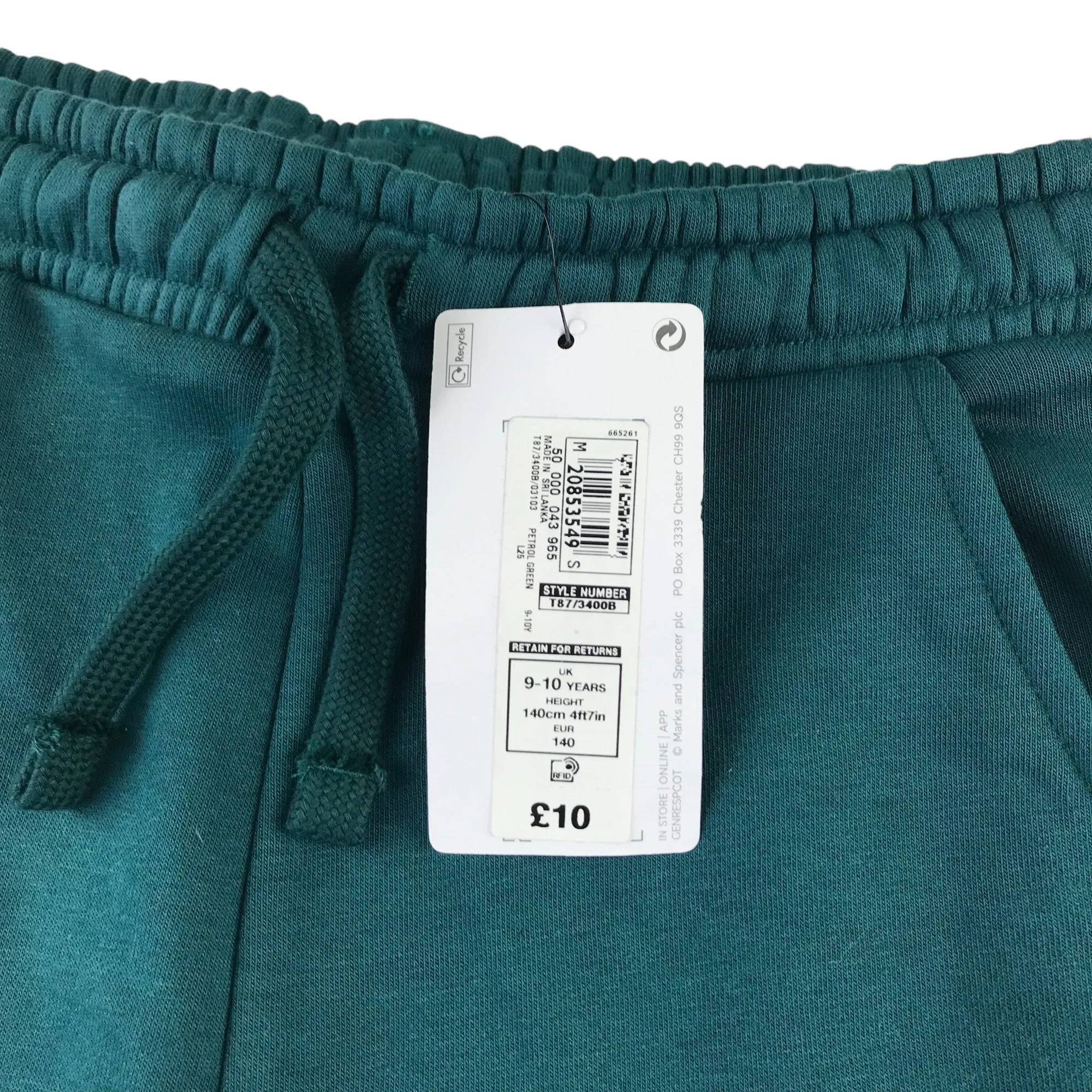 M&S joggers 9-10 years teal turquoise casual cuffed legs