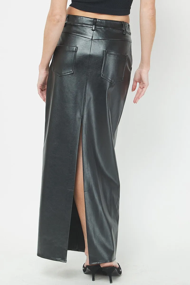 Maxi Faux Leather Skirt, Black