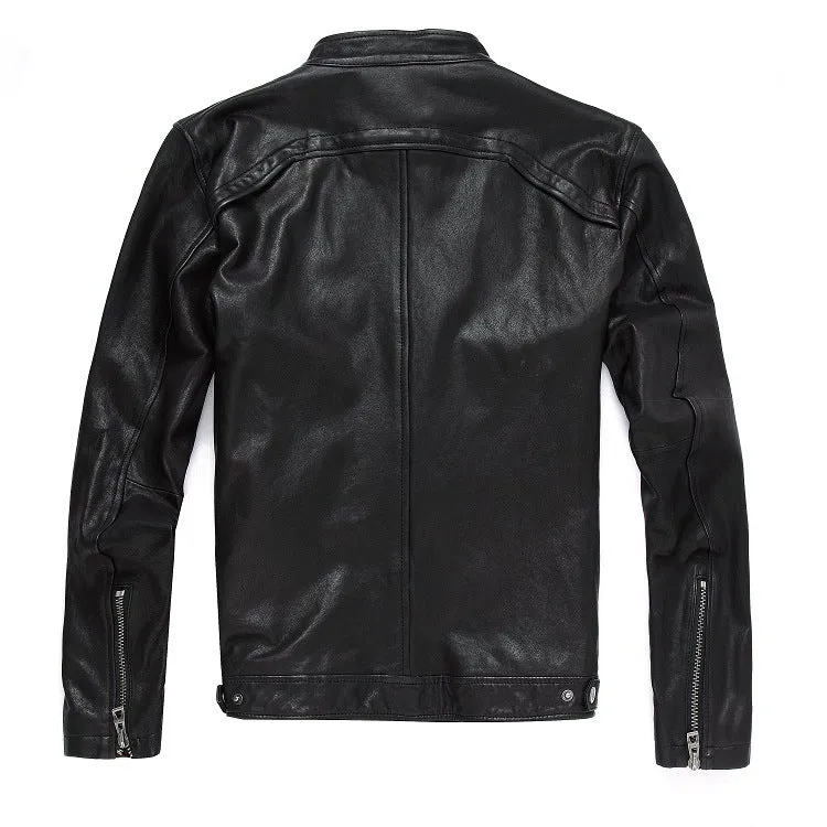 Men's Leather Slim-fit Motorcycle Goatskin Leather Jacket Cowhide