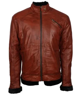 Men's Vintage Brown Classic Genuine Leather Fur Lining Jacket