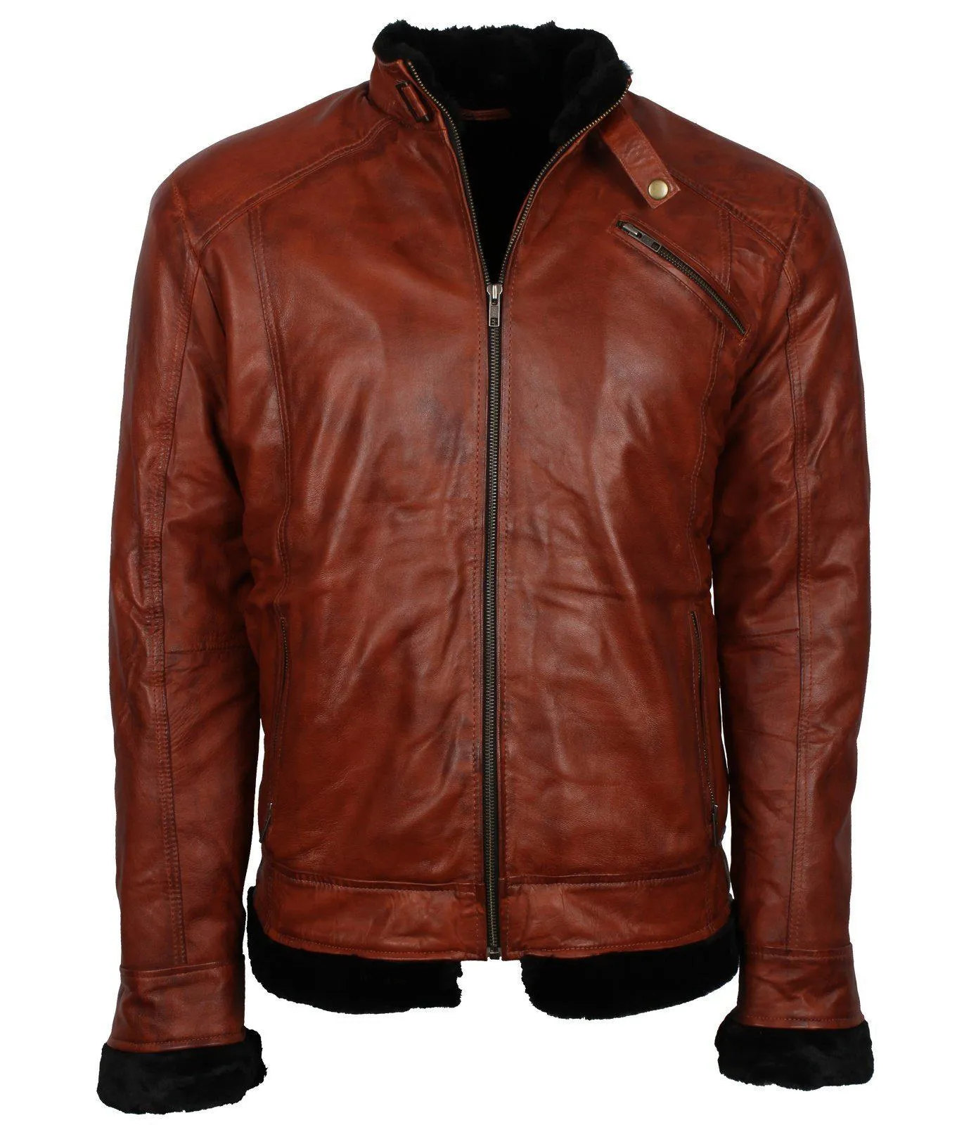 Men's Vintage Brown Classic Genuine Leather Fur Lining Jacket