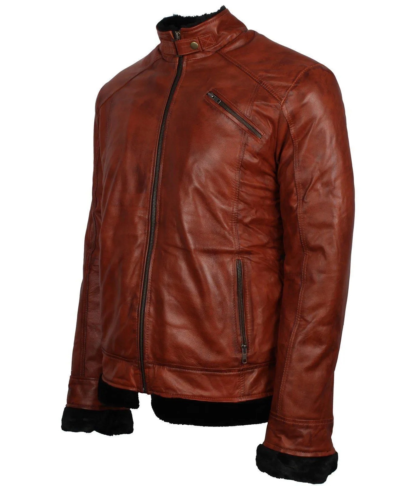 Men's Vintage Brown Classic Genuine Leather Fur Lining Jacket