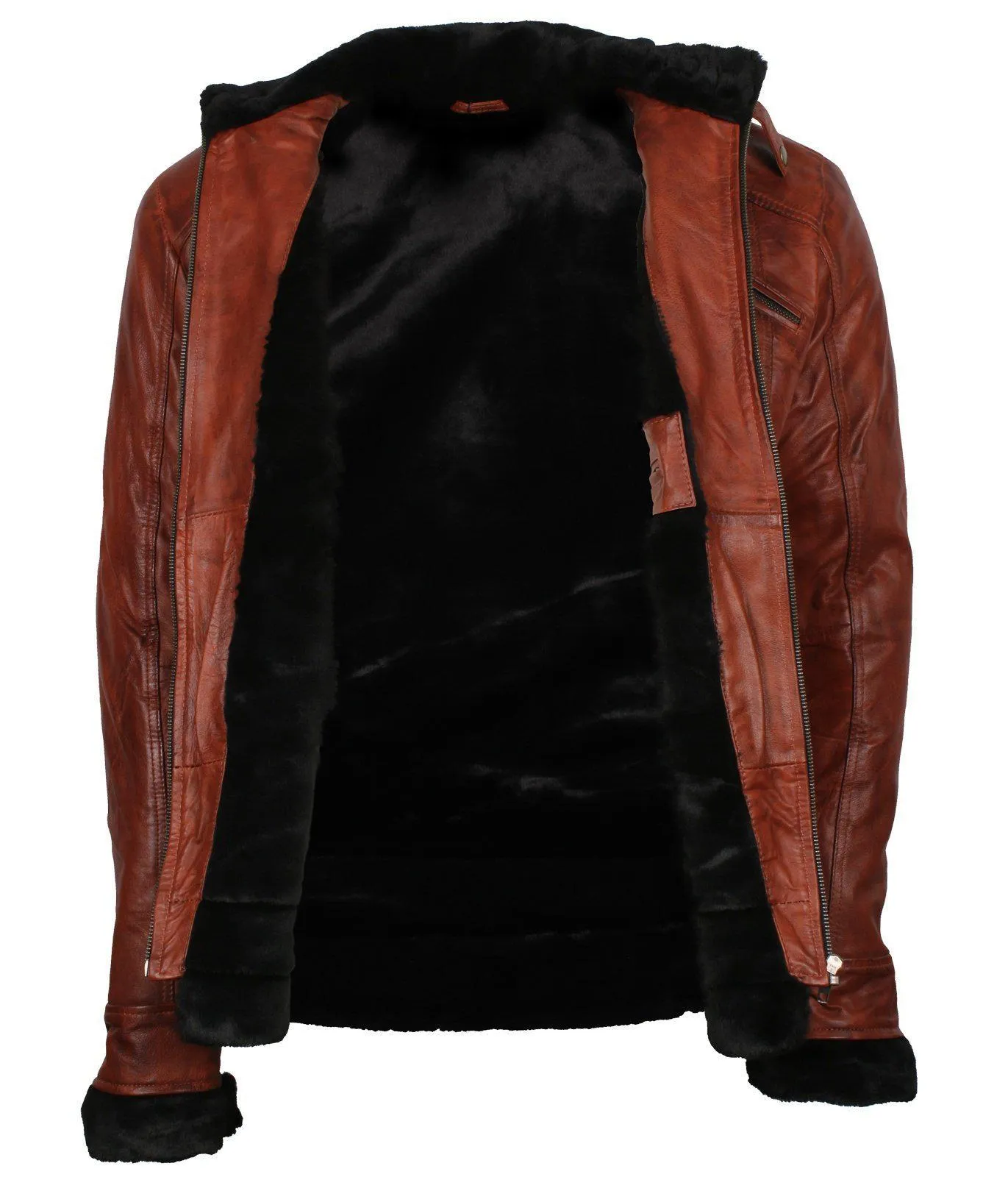 Men's Vintage Brown Classic Genuine Leather Fur Lining Jacket