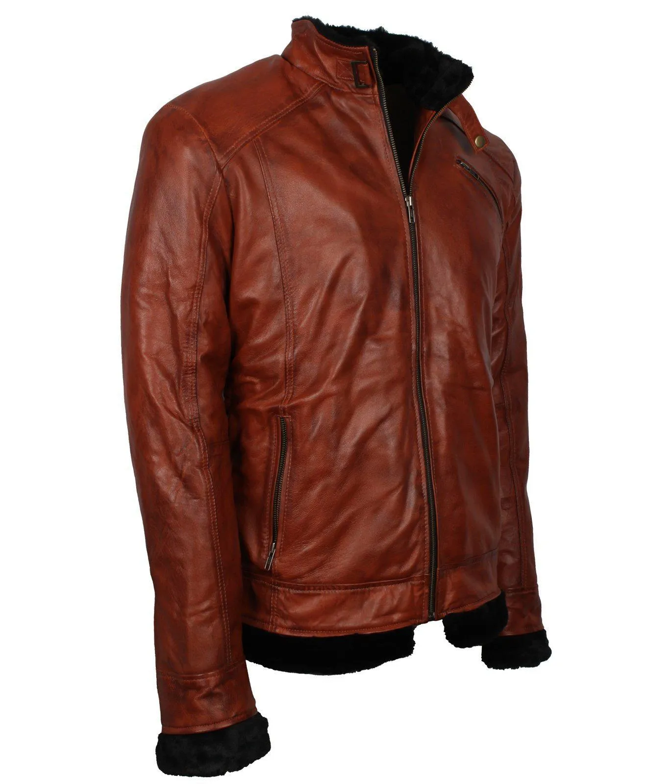 Men's Vintage Brown Classic Genuine Leather Fur Lining Jacket