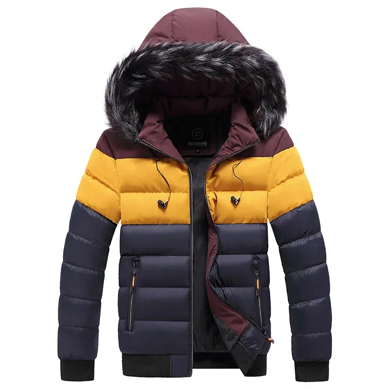 Men's Winter Parka Jacket - Thick, Waterproof, Windproof Coat with Fur Collar Hood, Casual Warm Outerwear