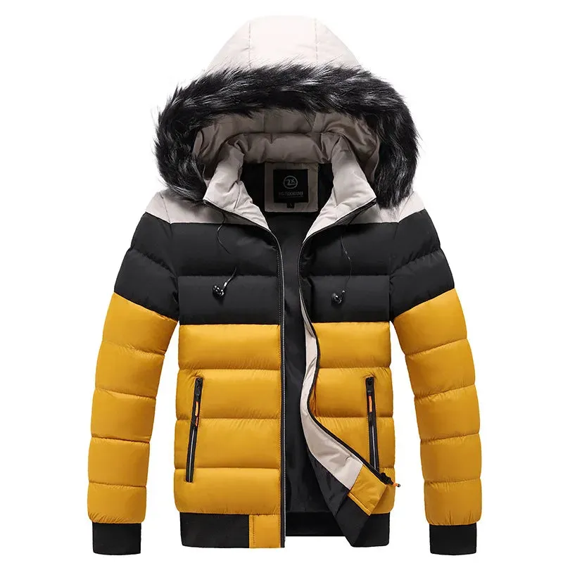 Men's Winter Parka Jacket - Thick, Waterproof, Windproof Coat with Fur Collar Hood, Casual Warm Outerwear