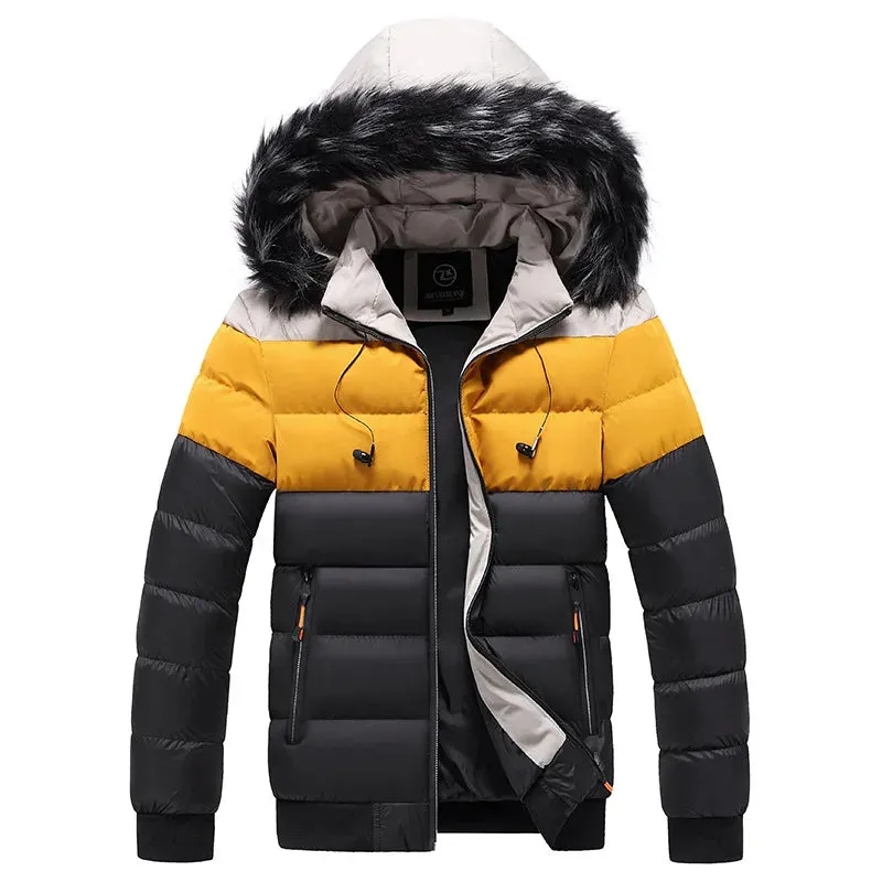 Men's Winter Parka Jacket - Thick, Waterproof, Windproof Coat with Fur Collar Hood, Casual Warm Outerwear