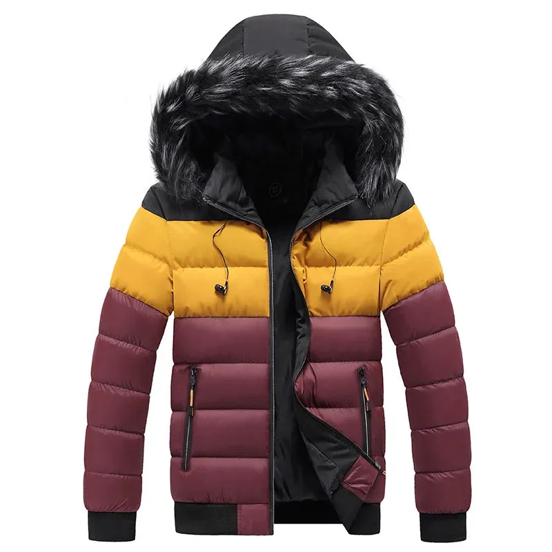 Men's Winter Parka Jacket - Thick, Waterproof, Windproof Coat with Fur Collar Hood, Casual Warm Outerwear