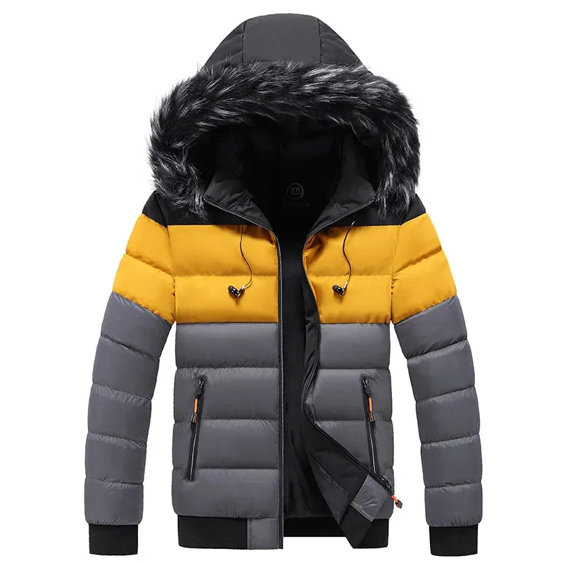 Men's Winter Parka Jacket - Thick, Waterproof, Windproof Coat with Fur Collar Hood, Casual Warm Outerwear