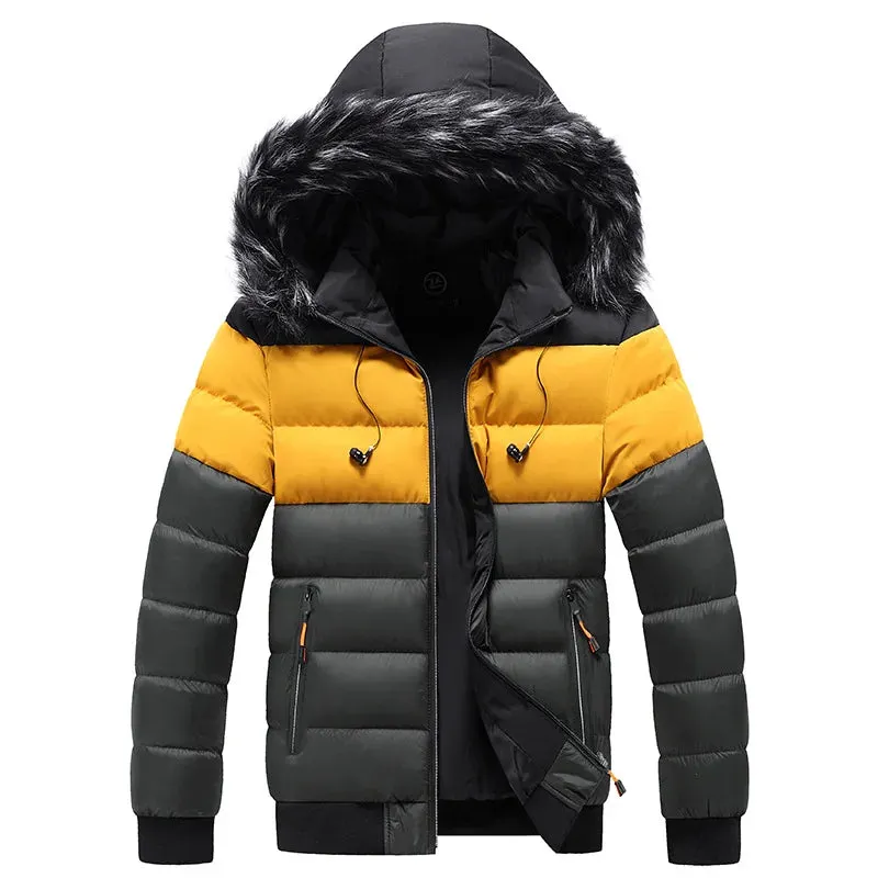 Men's Winter Parka Jacket - Thick, Waterproof, Windproof Coat with Fur Collar Hood, Casual Warm Outerwear