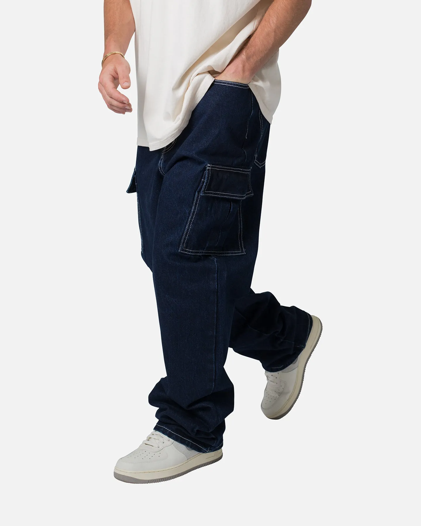 MNML Contrast Ultra Baggy Cargo Denim Jeans Blue