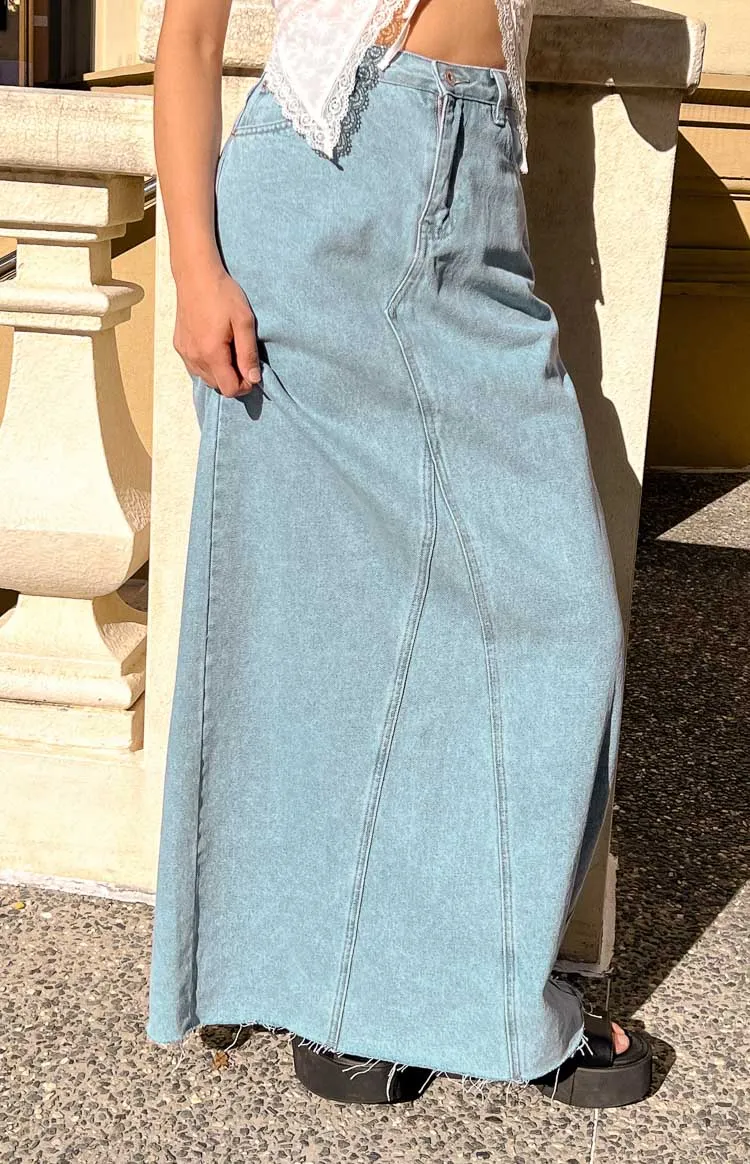 Montie Light Wash Denim Maxi Skirt