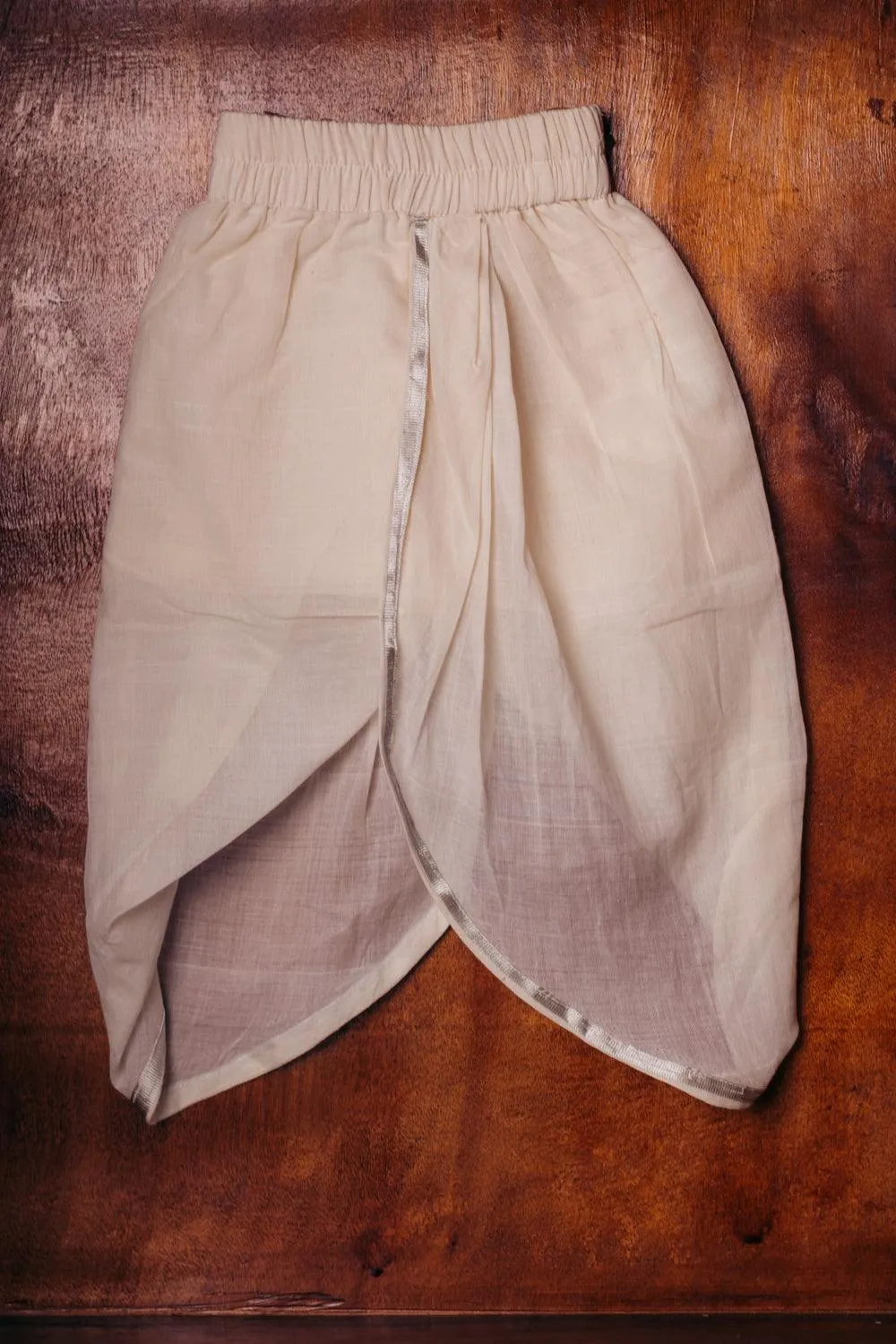 Namit- Boys Hand-Loomed Cotton White Dhoti Pants with Silver Border