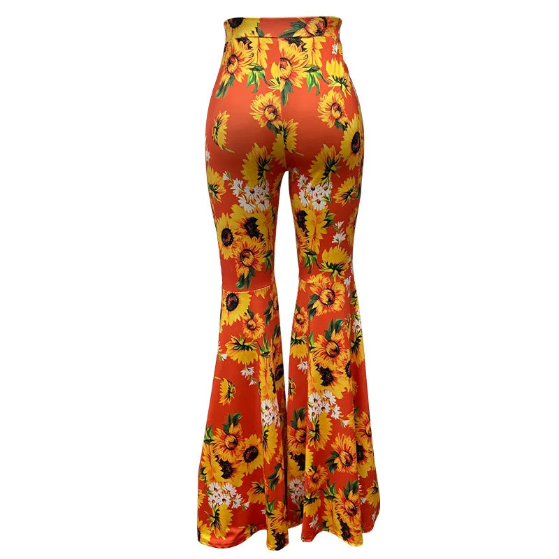 New Printed High-waist Flared Pants Holiday Style Leggings