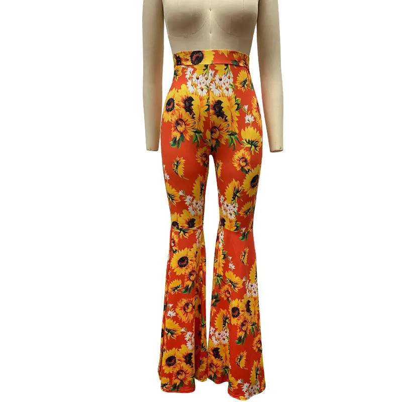 New Printed High-waist Flared Pants Holiday Style Leggings