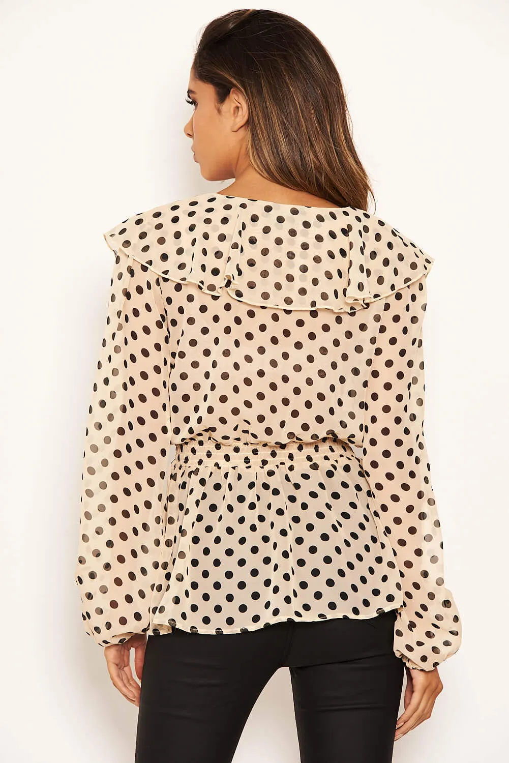 Nude Ruffle Polka Dot Top