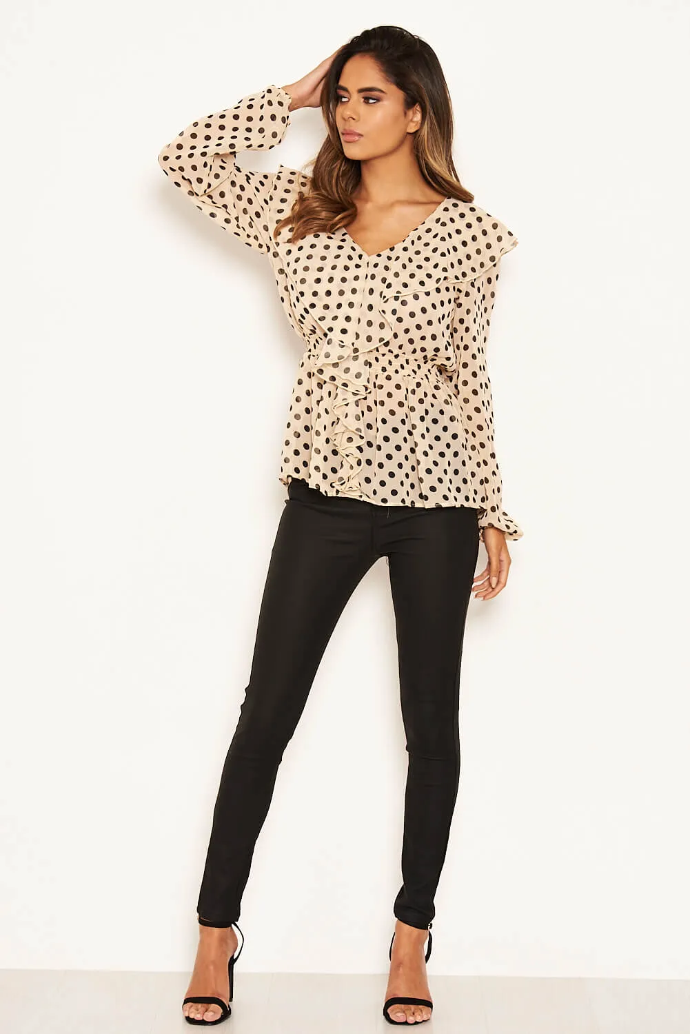 Nude Ruffle Polka Dot Top