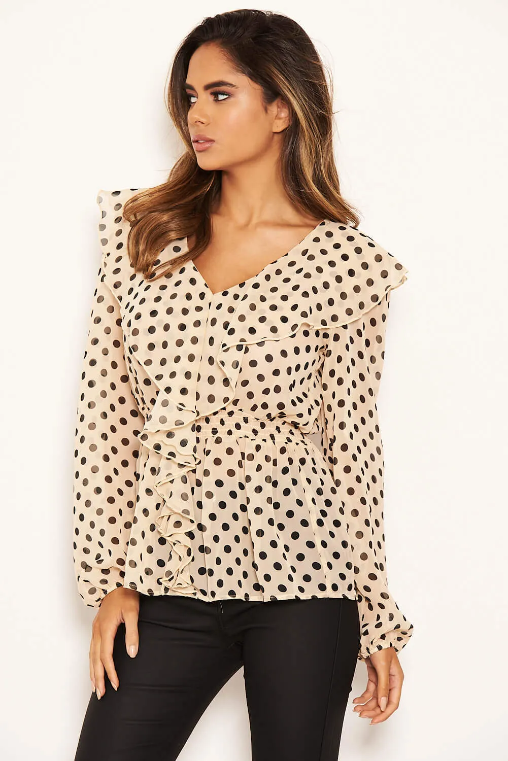 Nude Ruffle Polka Dot Top