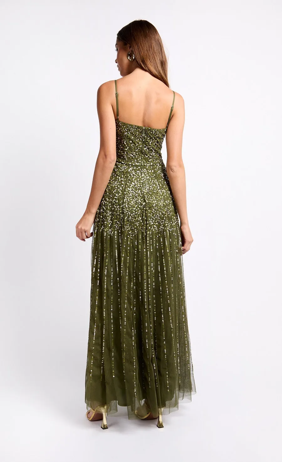 Olive Green Embellished Maxi Dress