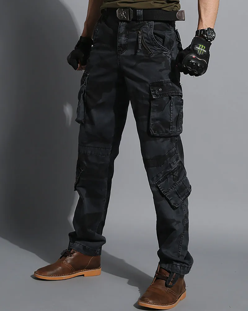 Oversize Multi-Pocket Black Camo Cargo Pants