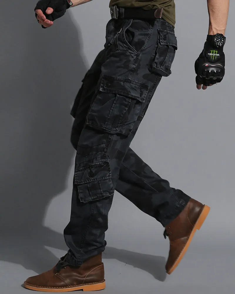 Oversize Multi-Pocket Black Camo Cargo Pants