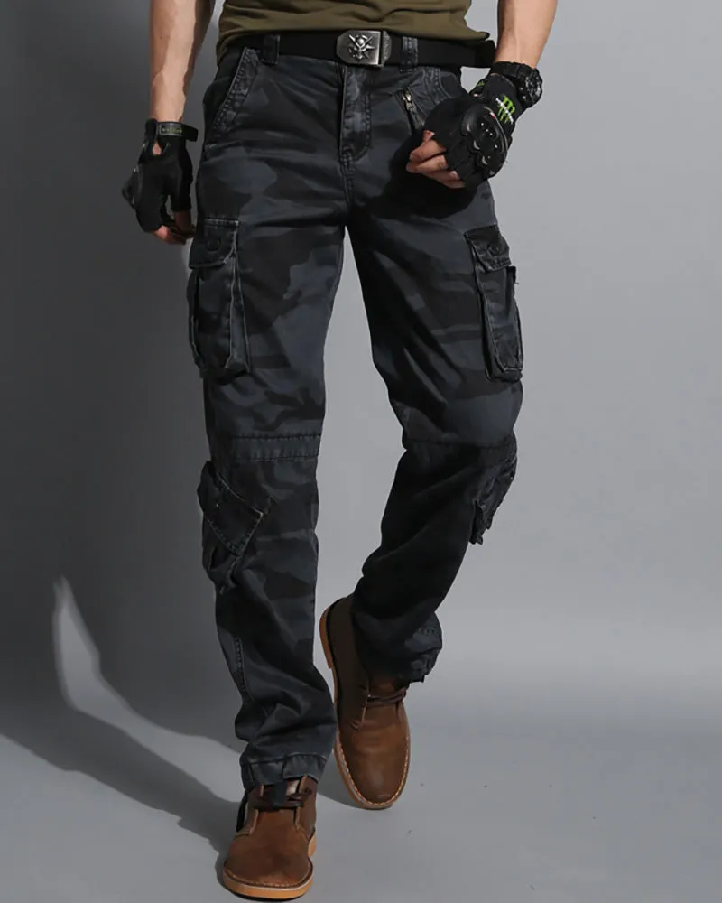 Oversize Multi-Pocket Black Camo Cargo Pants