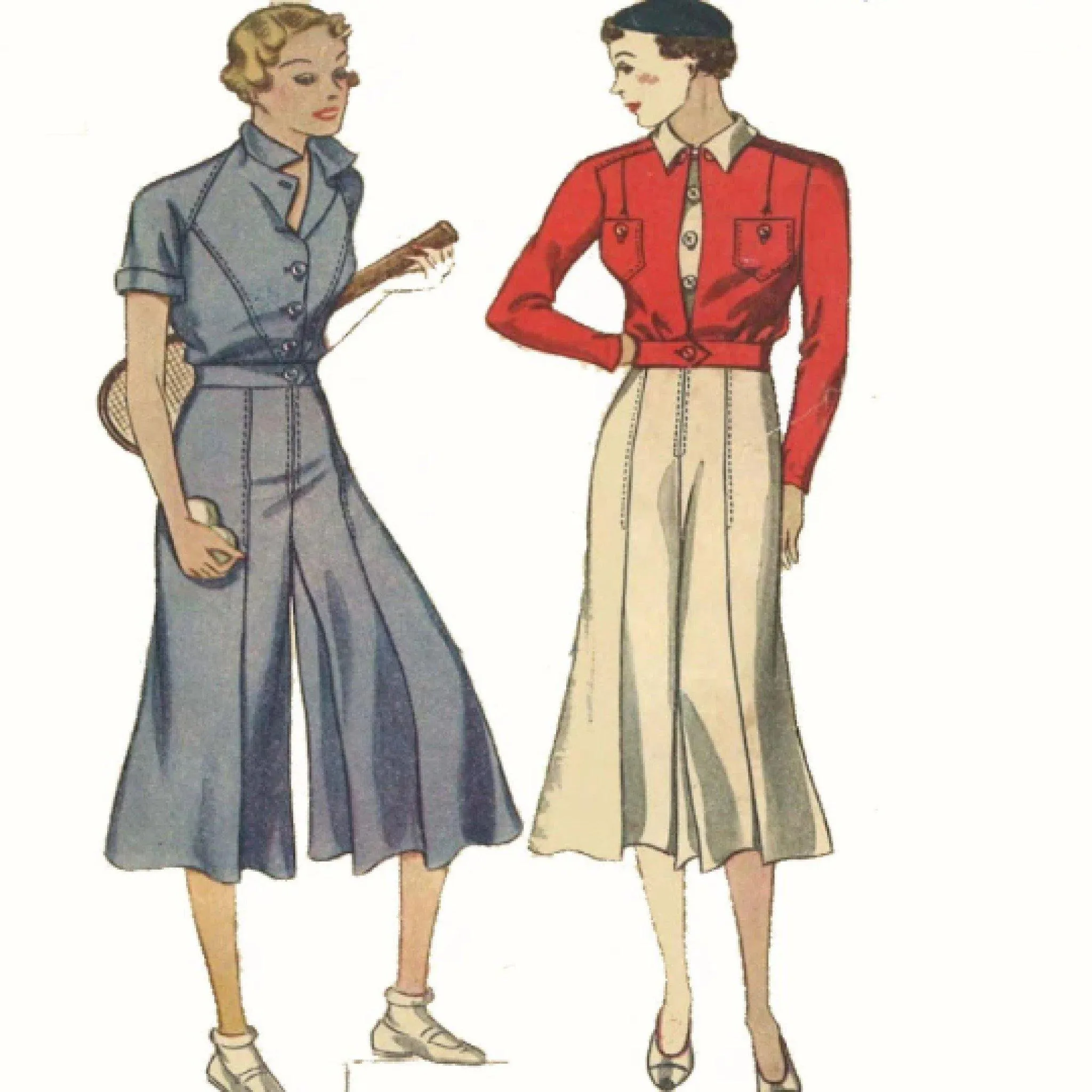 PDF - 1930's Pattern, Women's Blouse, Split Skirt Culottes & Land-girl Jacket -  Bust 32” (81.3cm) - Download