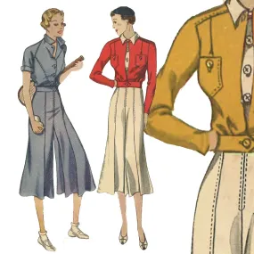 PDF - 1930's Pattern, Women's Blouse, Split Skirt Culottes & Land-girl Jacket -  Bust 32” (81.3cm) - Download