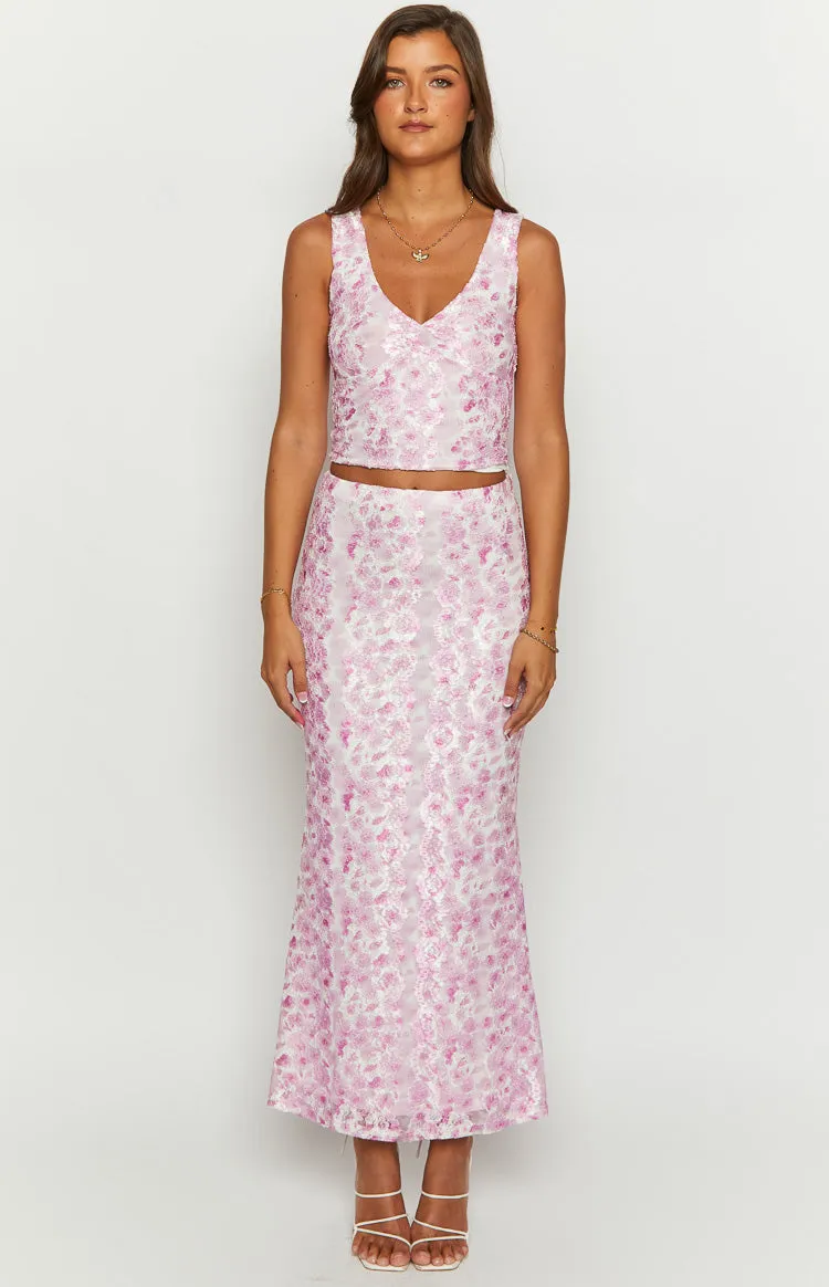 Peony Paradise Pink Lace Maxi Skirt