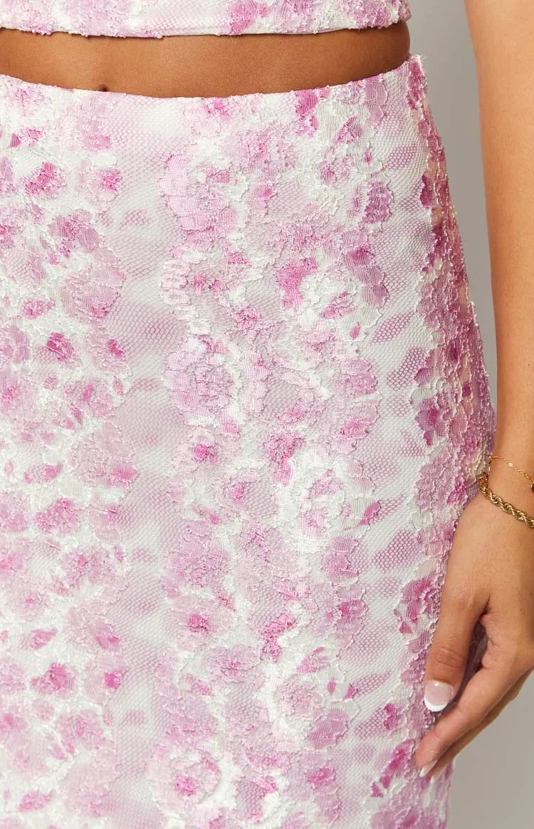 Peony Paradise Pink Lace Maxi Skirt