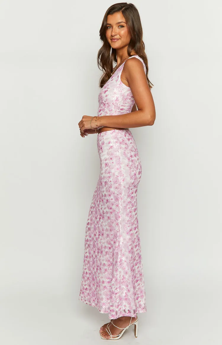 Peony Paradise Pink Lace Maxi Skirt