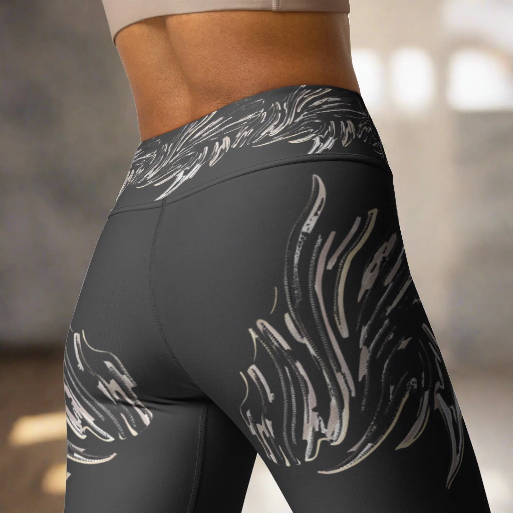 Performance Yoga Leggings for Women - Dark Gray with Phoenix Wing Print