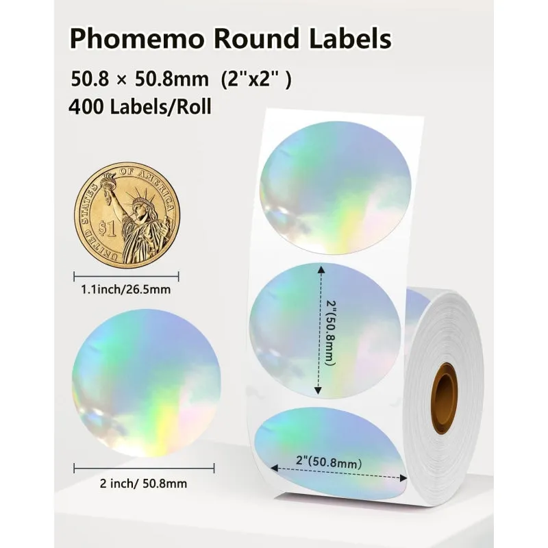 Phomemo 2" Silver Thermal Holographic Sticker for Shipping Label Printer