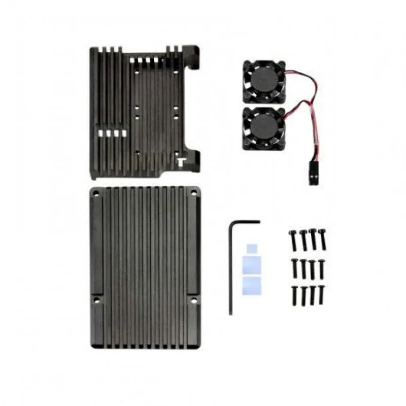 Pi 4 Black Aluminum Heat Sink Case with Double Fans for Raspberry Pi 4