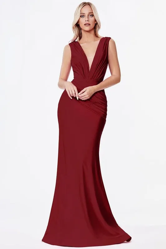 Pink Deep V-Neck Bodycon Long Hollow Gown Maxi Dress