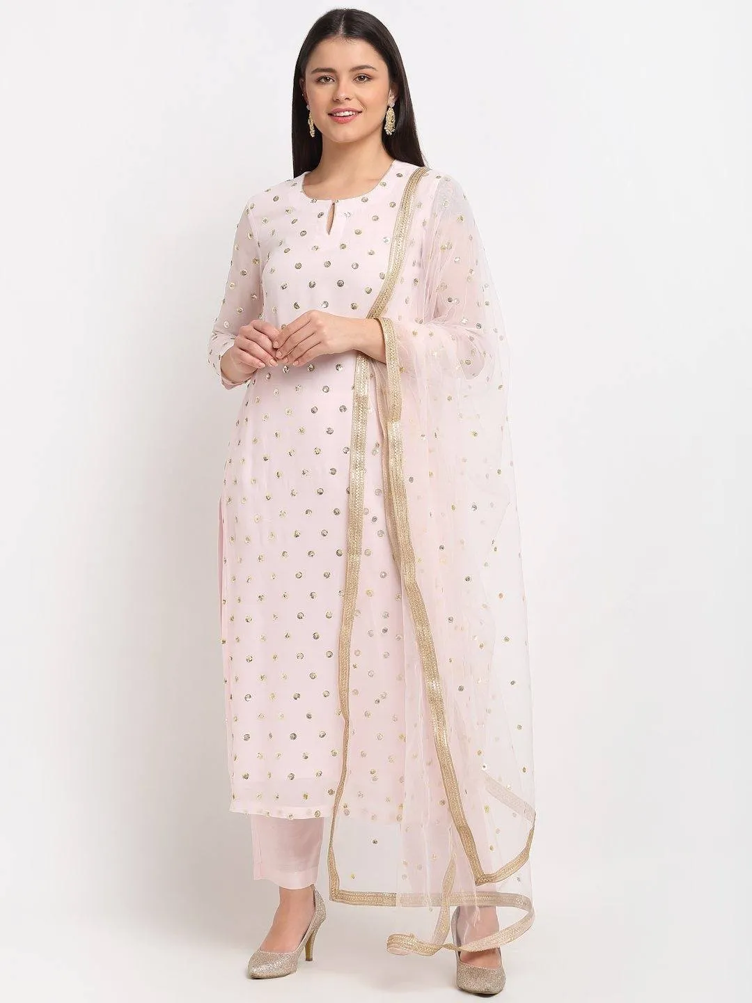 Pink Sequined Kurti Set with Dupatta