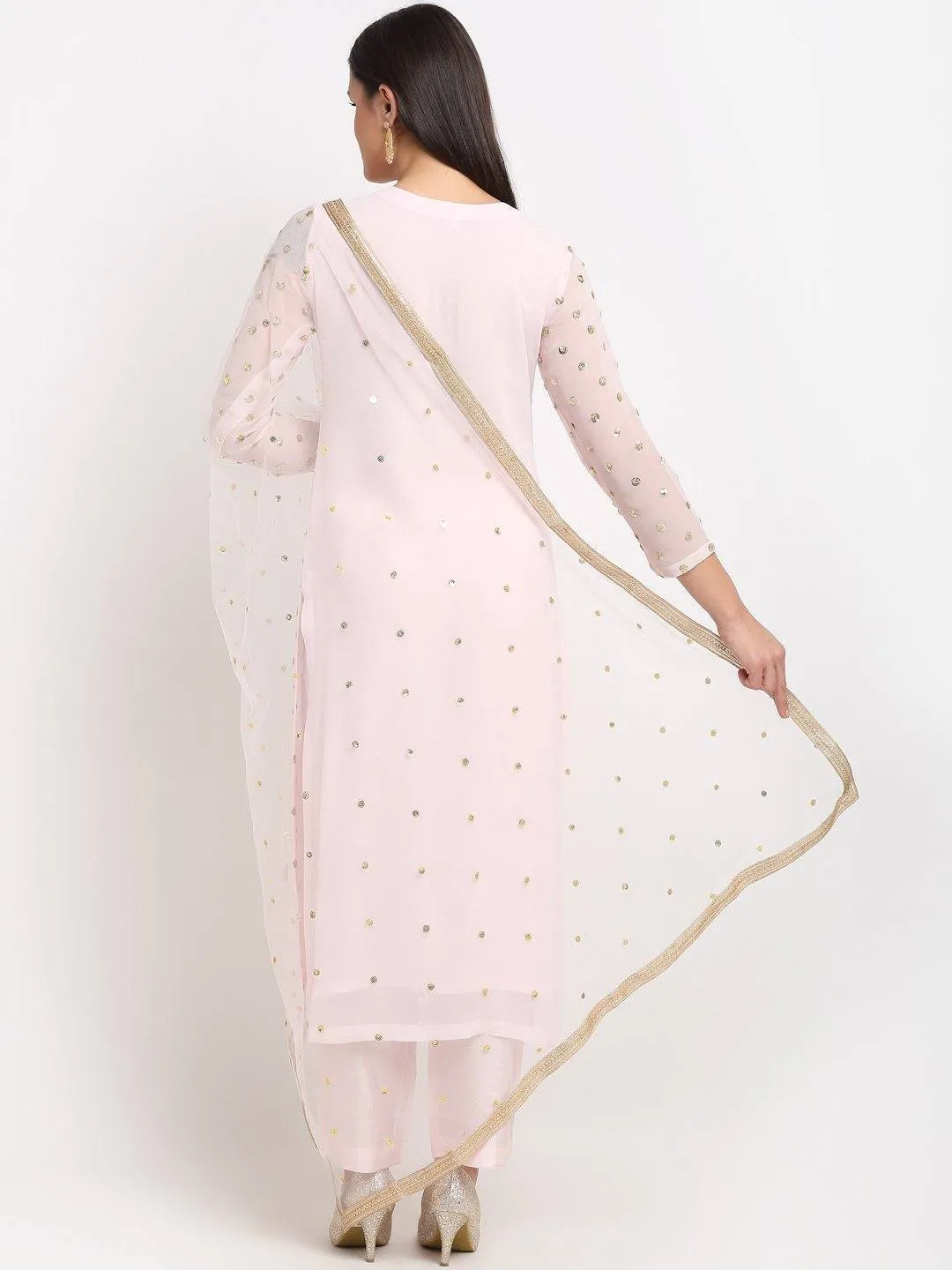 Pink Sequined Kurti Set with Dupatta