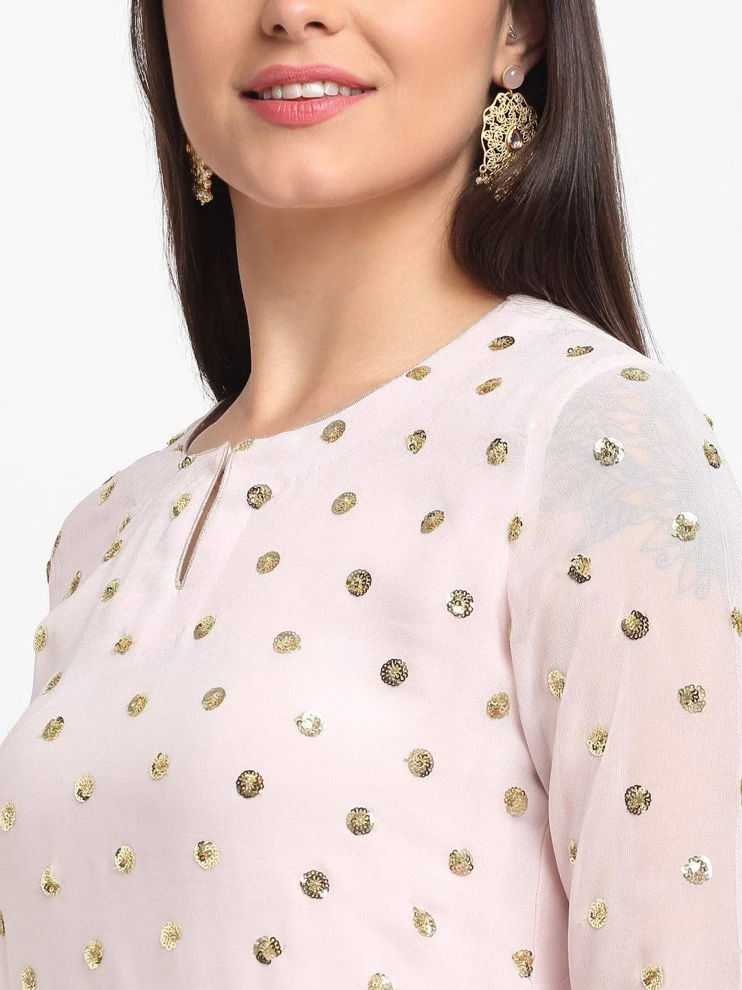 Pink Sequined Kurti Set with Dupatta