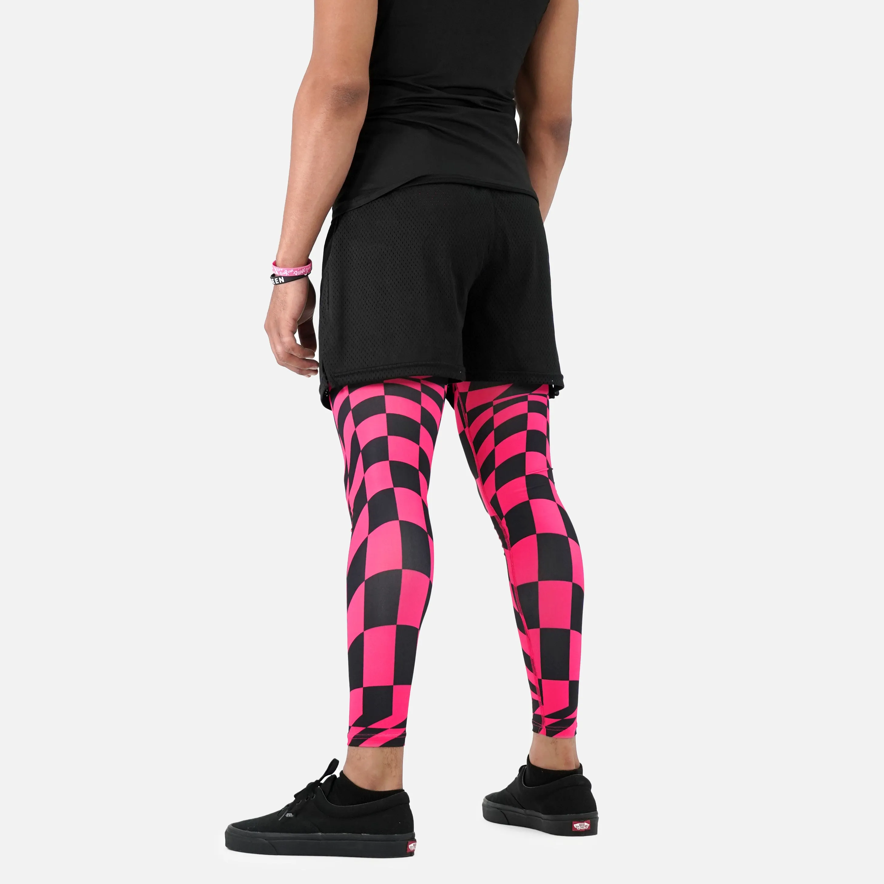 Pink Warped Checkered Tights for Men