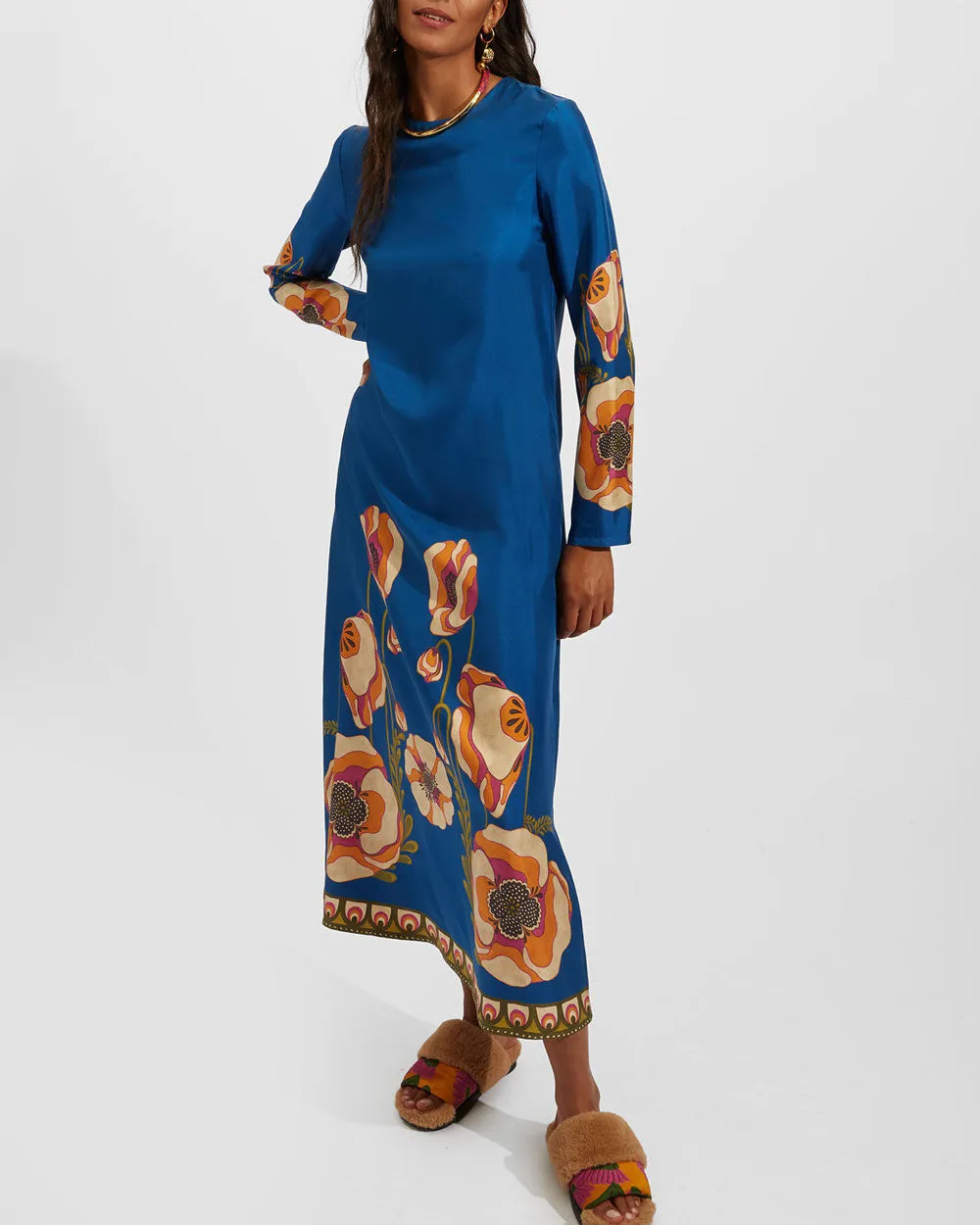 Poppies Blue Placee Swing Dress