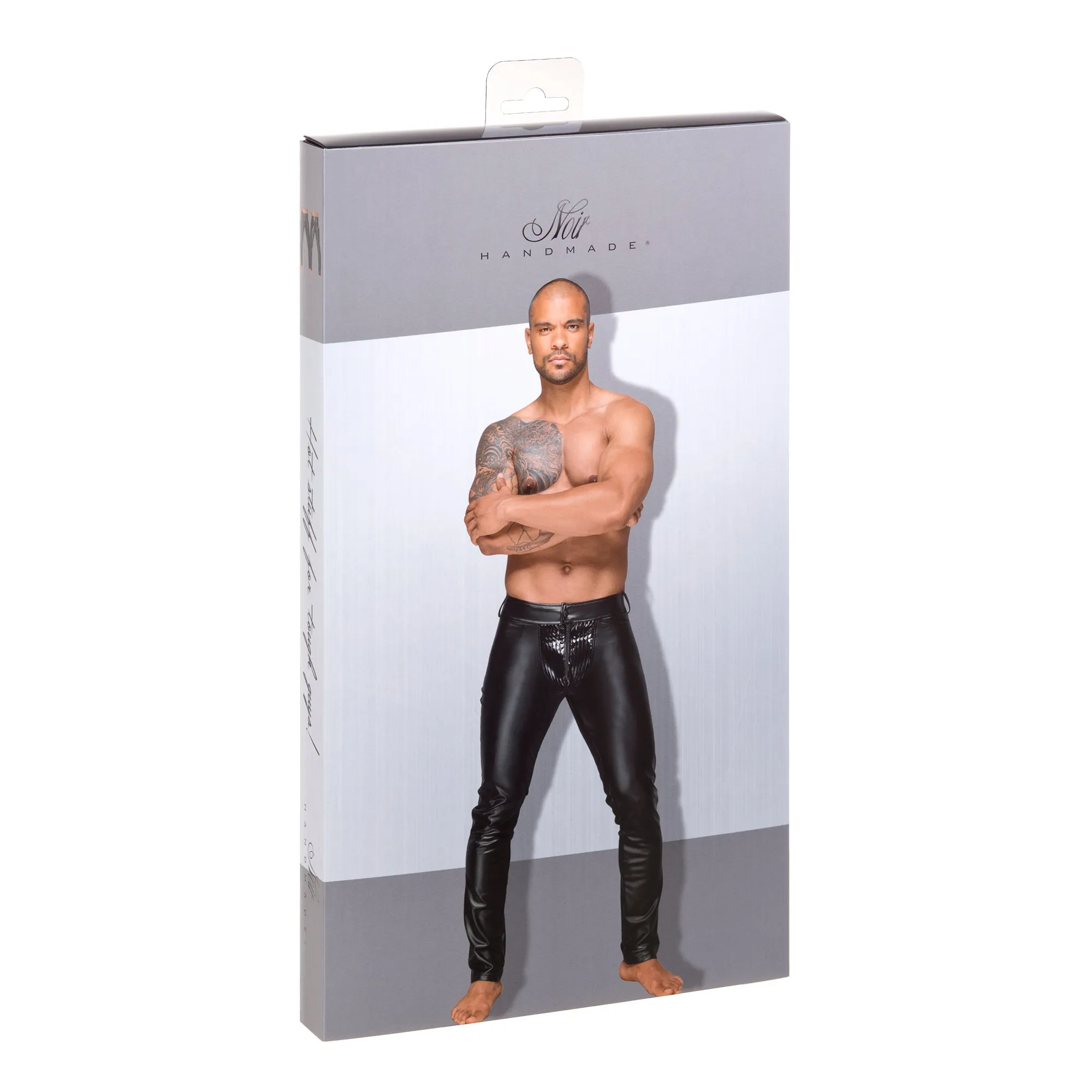 Powerwetlook men's trousers with decorative PVC pleats