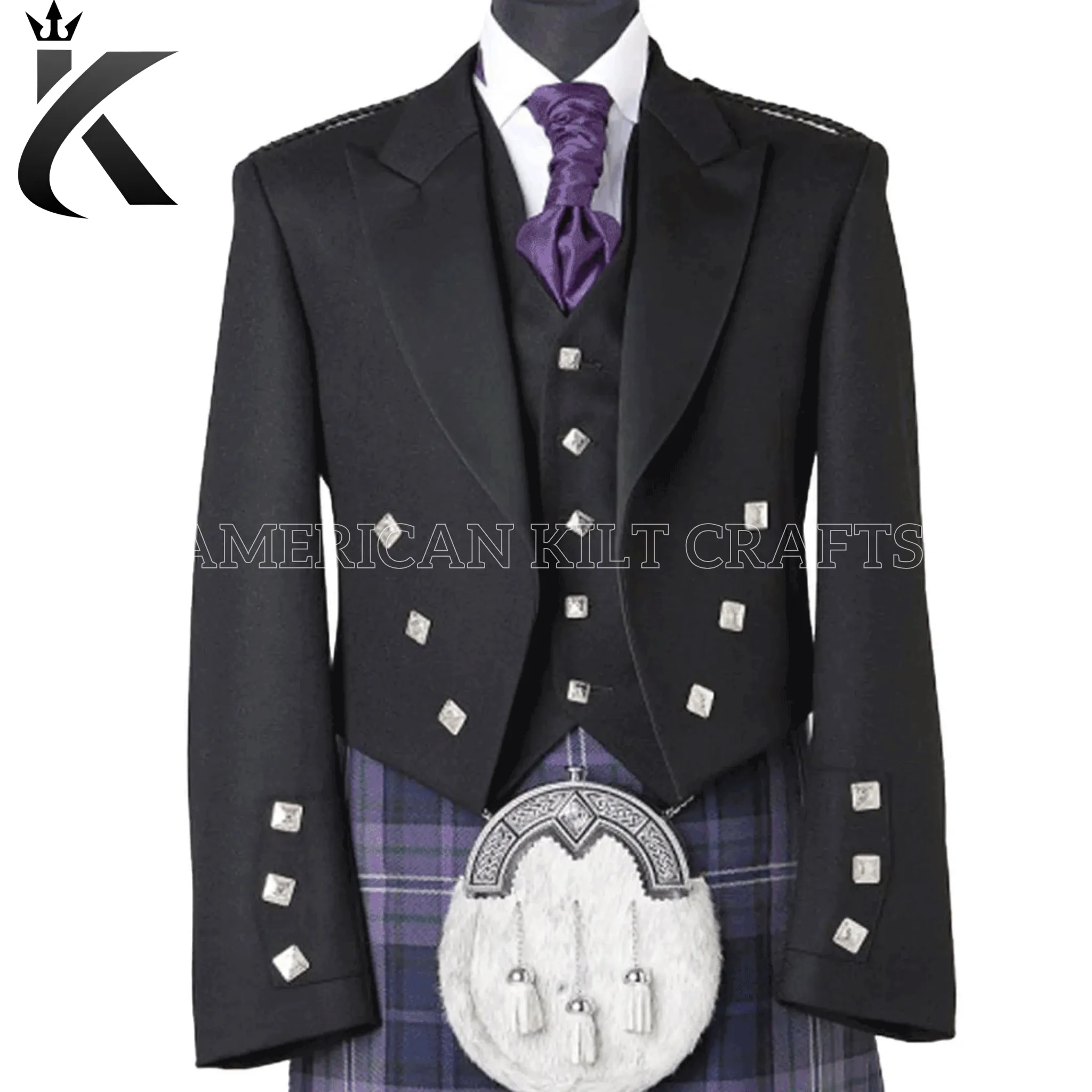 Prince Charlie jacket with Five Button Waistcoat - American Kilt Crafts